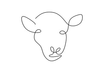 One continuous single line hand drawn of goat sheep head isolated on white background.