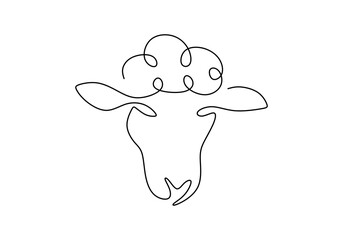 One continuous single line hand drawn of goat sheep head isolated on white background.