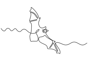 One continuous single line hand drawn of flying bat for international bat night isolated on white background.