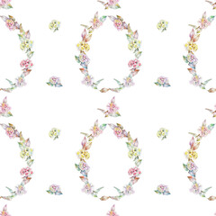 Watercolor colorful pattern with summer flowers and leaves. With transparent layer.