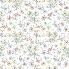 Watercolor colorful pattern with summer flowers and leaves. With transparent layer.