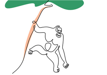 One continuous single line of for hiking orangutan international orangutan day isolated on white background. © ngupakarti
