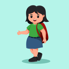 Cute Girl Back to School Cartoon Illustration