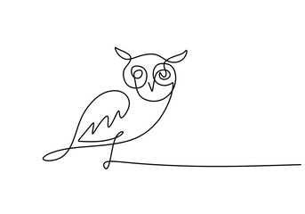 One continuous single line of cute owl for international owl awareness day isolated on white background.