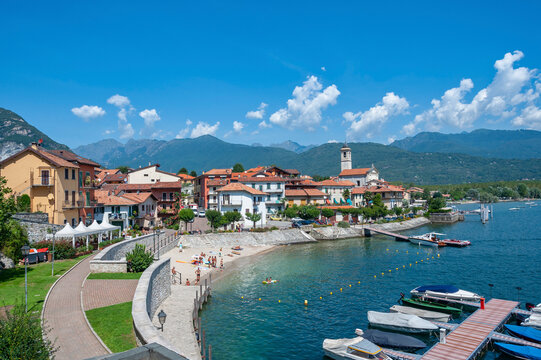 View of the town of Feriolo on Lake Maggiore in northern Italy