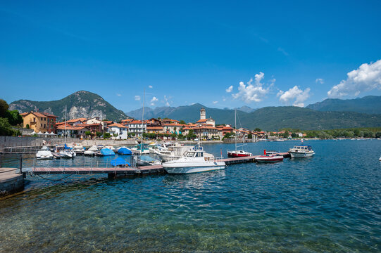 Small harbor in front of Feriolo on Lake Maggiore in northern Italy