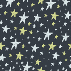 Hand drawn magical bodo print. Bohemian spase and stars in doodle style - seamless pattern