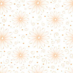 Seamless pattern with yellow calendula in a linear style isolated on a white background