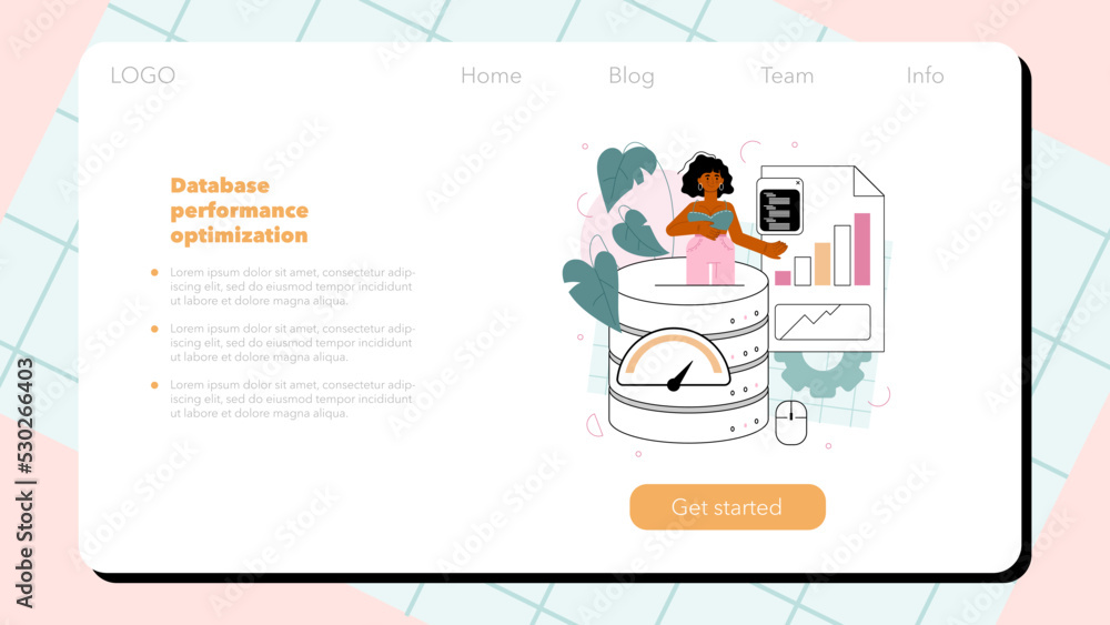 Poster data base administrator web banner or landing page. manager working