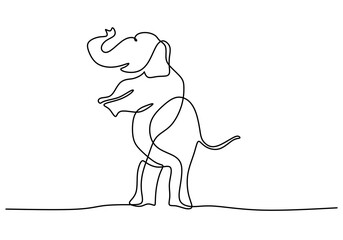 Elephant one line drawing, animal hand drawn minimalist standing, vector illustration isolated on white background.