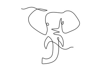 One continuous single line of elephant head for world elephant day isolated on white background.