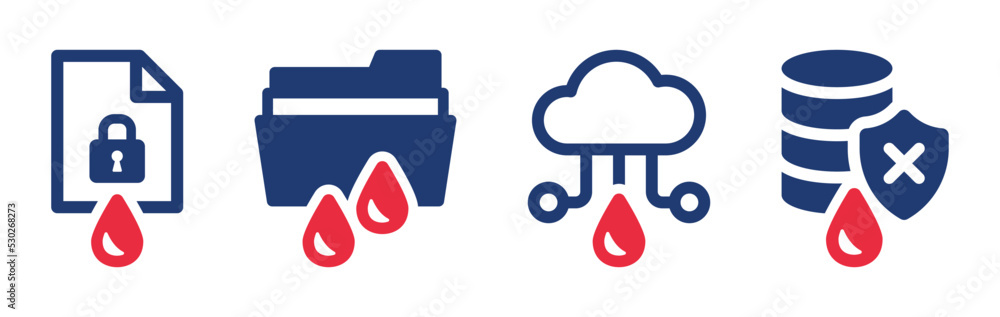 Poster data leakage icon set. file and folder with data leak or breach sign symbol. vector illustration.