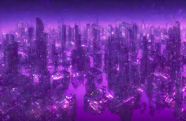 Futuristic metaverse city concept with glowing neon lights