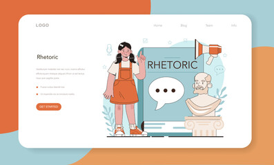 Rhetoric school class web banner or landing page. Students training