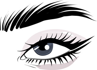 Eyelashes extension . cat eye makeup with Black False eyelashes. Mascara single  eyebrow vector design, brow art