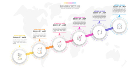 Circle vector infographic template with 6 steps and options for annual reports, presentations, advertising, chart. Modern business illustration.