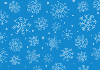 Vector background of white snowflakes on a blue background