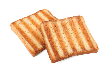 Slices of delicious toasted on white background