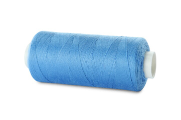 Spool of light blue sewing thread isolated on white