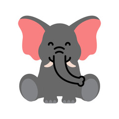 Cute little baby elephant. funny smiling animal. colored flat cartoon vector illustration.