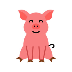 Cute little baby pig. funny smiling animal. colored flat cartoon vector illustration.