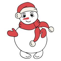 Vector drawing of a snowman in doodle style on a white background