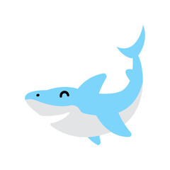 Cute little baby Shark. funny smiling animal. colored flat cartoon vector illustration.