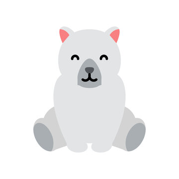 Cute little baby polar bear. funny smiling animal. colored flat cartoon vector illustration.