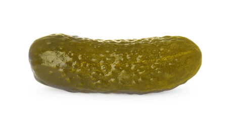 Tasty crunchy pickled cucumber isolated on white