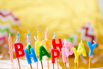 birthday candles on the yellow background