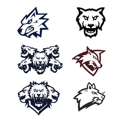 Set of silhouette logos aggressive wolf for team sport esports gaming
