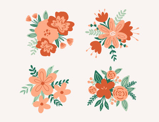 Obraz premium Set of modern floral elements.Flower and green leaves.Hand draw botanical.