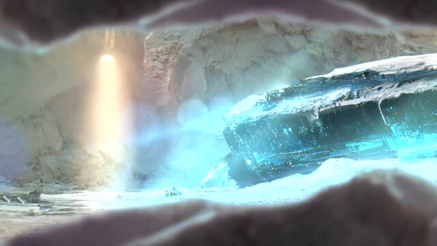 A UFO is hidden deep in an ice cave in Antarctica. The ufo is ancient and looks like it crashed landed. Hidden beneath the ice