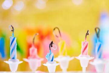 birthday candles on the yellow background