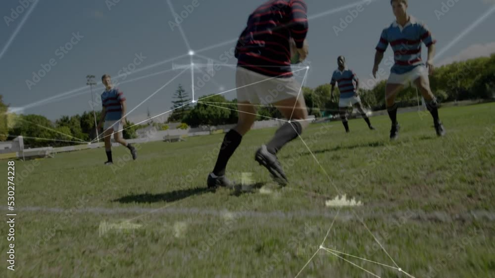 Aufkleber animation of network of connections with data processing over diverse rugby players