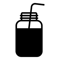 Obraz premium Logo smoothie bar. Silueta de tarro de albañil y pajita para beber aislado