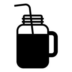 Logo smoothie bar. Silueta de tarro de albañil con asa y pajita para beber aislado