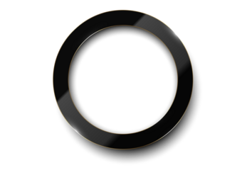 Black ring PNG. Glossy luxury dark and golden line frame. Round border for photo, picture, congratulations, logo header. Realistic glass frame with reflection gold edge on transparent background