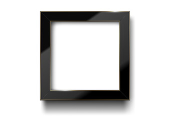 Square glossy luxury black and golden line frame. PNG border for photo, picture, congratulations, quote. Realistic glass frame with reflection gold edge on transparent background - 530274887