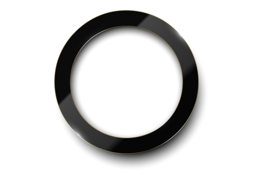 Black ring PNG. Glossy luxury dark and golden line frame. Round border for photo, picture, congratulations, logo header. Realistic glass frame with reflection gold edge on transparent background