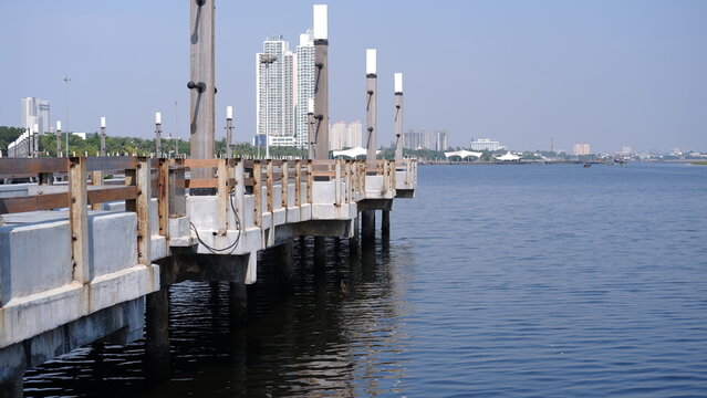 view of the pier and jogging track around Ancol  beach