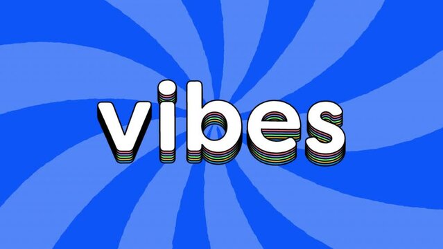 Animation of vibes text over lines on blue background