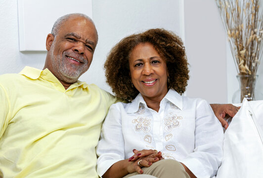 Portrait view of smiling senior African American couple