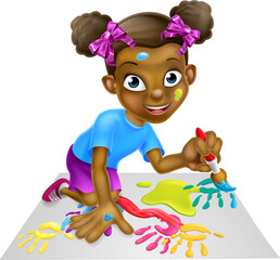 Cartoon Little Girl Painting