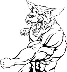 Wolf or wolfman werewolf punching