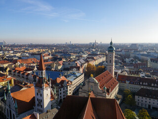 Fototapeta na wymiar Panorama view over the roofs of Munich, Germany