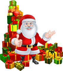 Cartoon Santa and Gifts