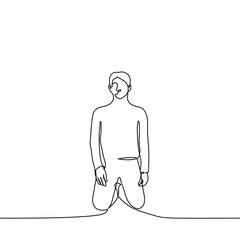 man kneeling - one line drawing vector. concept kneel, beg, humiliate, submissive