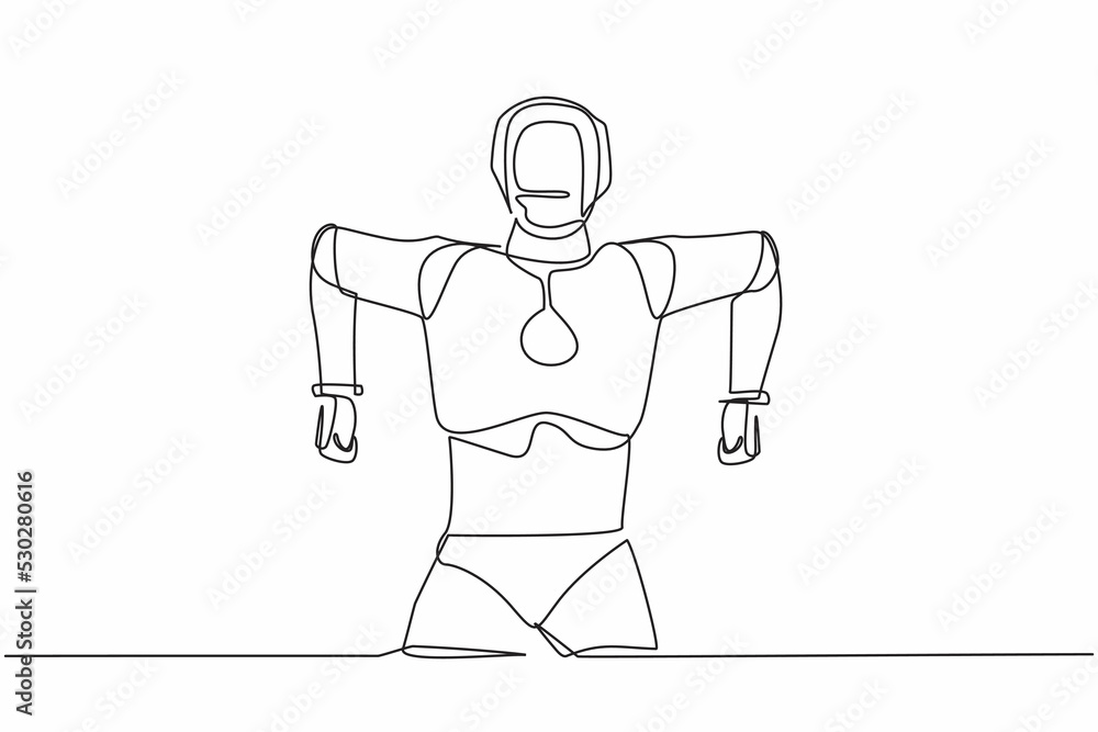 Aufkleber continuous one line drawing robot standing with angry gesture. emotional in rage. feeling anger. hum