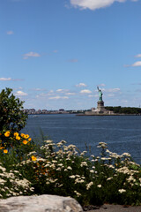 Statue of Liberty from Distance with Wild Flowers